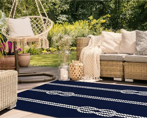 Miniatura 47 de Liora Manne CAPR5163633 - Alfombra costera para interiores y exteriores, color azul marino, 2 pies x 5 pies Cuerdas Navy