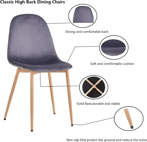 Miniatura 5 de Symylife Juego de 4 sillas de comedor de terciopelo, sillas de cocina con patas de metal para sala, dormitorio, restaurante, sillas grises