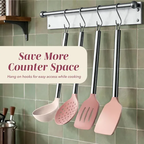 Miniatura 4 de COOK WITH COLOR - Juego de utensilios de cocina de silicona, 10 piezas, fáciles de limpiar, utensilios de cocina para batería de cocina Rosa