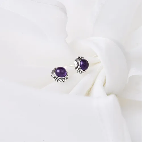 Miniatura 84 de Aretes de plata de ley con piedra natal de cristal real, joyería para mujer, moda occidental 925, envejecida, bohemia, hecha a mano, el mejor regalo