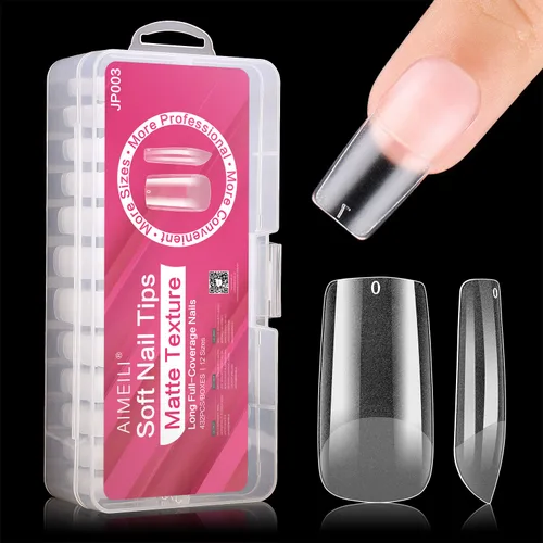 Miniatura 15 de AIMEILI 432 puntas de uñas postizas cortas de almendra, redondas, de cobertura completa, para extensión de uñas de remojo, uñas postizas acrílicas a