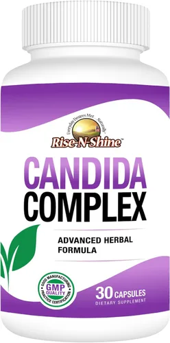 Rise-N-Shine Cápsulas complejas Candida para niveles normales de Candida con orégano, ácido caprílico, hongos Reishi y más 30 unidades