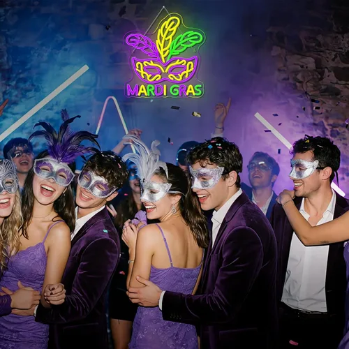 Miniatura 2 de Letrero de neón de Mardi Gras, decoración de luz de neón Mardi Gras, auténtico, morado, verde, dorado, carnaval, luces LED, decoración de pared