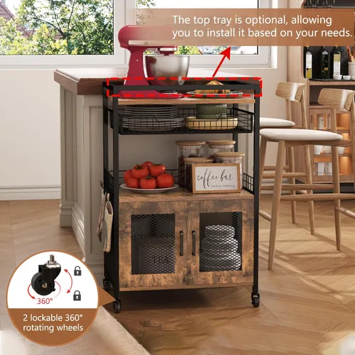 Miniatura 3 de Hencawima Gabinete de barra de café, mesa de estación de café de 3 niveles con ruedas, carrito de barra de 35.9 pulgadas de alto con cajón de cesta