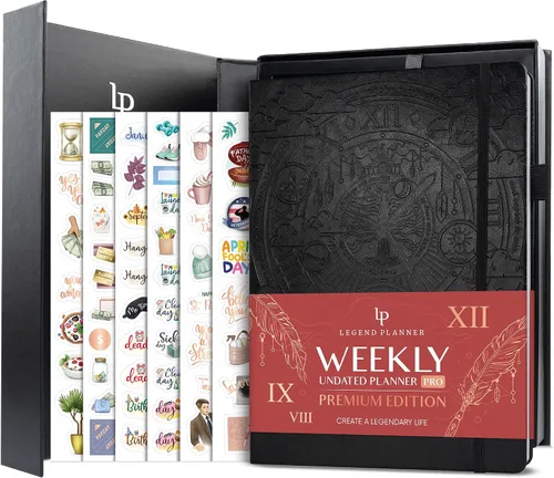 Legend Planner PRO Premium – Gran agenda sin fecha semanal, mensual y de presupuesto con rastreador de hábitos – Organizador de vida para la gestión