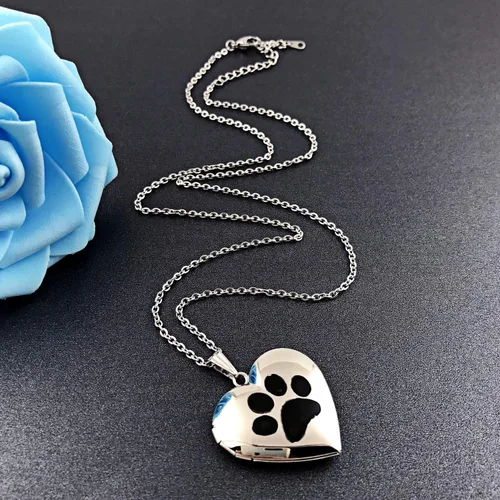 Miniatura 4 de Collar con medallón de pata de perro que sostiene fotos de amor corazón medallón de cristales colgante regalos de cumpleaños Cristal Circonia cúbica
