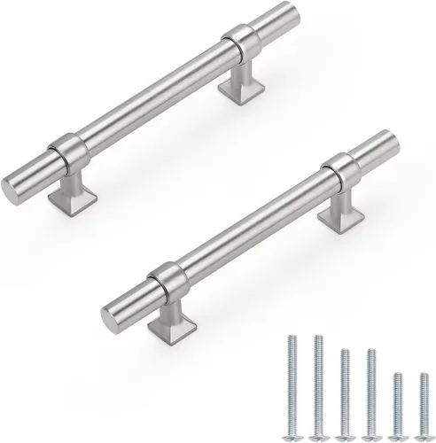 Miniatura 25 de Paquete de 5 pomos de gabinete negro mate, tiradores de gabinete de un solo agujero para cocina y baño, manija de barra en T de acero inoxidable