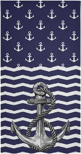 Miniatura 3 de Toalla de mano de baño de ancla, 2 piezas, toallas de mano absorbentes náuticas a rayas blancas, anclajes marinos, toalla facial suave