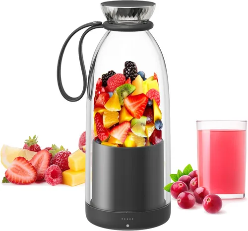 Miniatura 10 de Asa Vea Mini licuadora para batidos y batidos, licuadora portátil, recargable, licuadora de tamaño personal con tapa exterior de viaje con 4