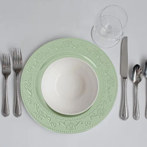 Miniatura 4 de Brightalk Platos base de 13 pulgadas, 6 piezas, Platos base para cena, redondos, compatibles con vajilla de cerámica/porcelana, verde Floral-verde