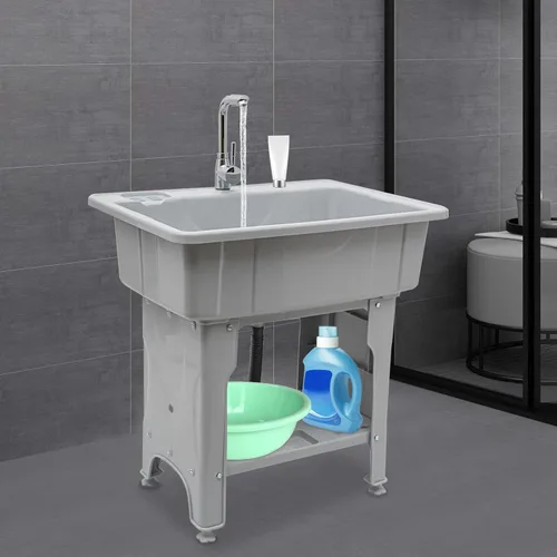Miniatura 7 de Fregadero de plástico independiente con tabla de lavadero, 31.5 x 22.05 pulgadas, fregadero de utilidad para interiores y exteriores con grifo