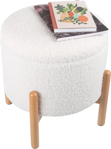 Lavish Home - Puf otomano redondo de almacenamiento de sherpa con tapa extraíble, reposapiés de felpa y organizador oculto para espacios pequeños,