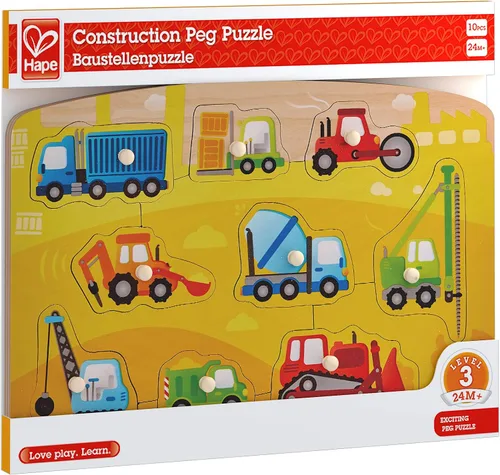 Miniatura 4 de Hape Rompecabezas de clavijas de construcción Juego de rompecabezas de madera de 10 piezas, juguete de aprendizaje para niños pequeños