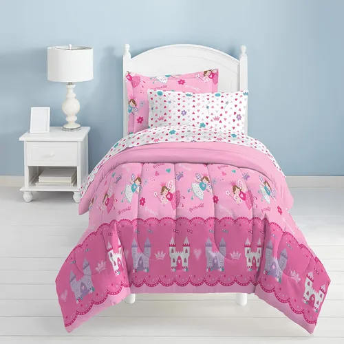 Miniatura 7 de dream FACTORY - Juego de edredón de microfibra ultrasuave para niñas, color rosa, tamaño individual, diseño de princesa mágica Princesa Mágica Rosa