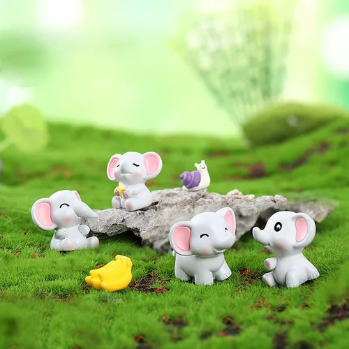 Miniatura 3 de Paquete de 6 mini figuras de elefante para decoración de pasteles, encantadores personajes de elefantes, decoración de jardín de hadas en miniatura