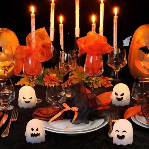 Miniatura 4 de Wondise Velas sin llama de Halloween con control remoto y temporizador, paquete de 6 velas LED parpadeantes con pilas fantasmas para decoración