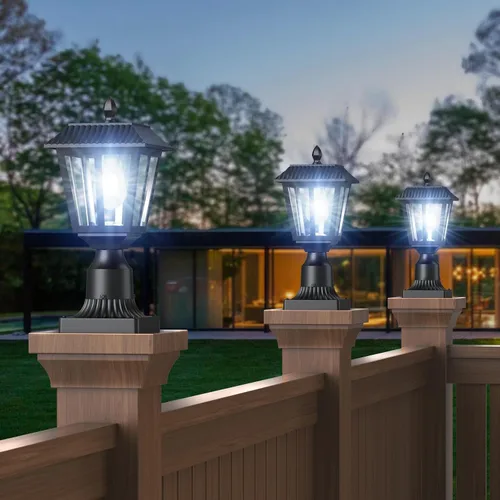 Miniatura 8 de Greluna Luces solares para poste, lámpara solar del anochecer al amanecer con base de montaje en muelle, luces de poste al aire libre impermeables