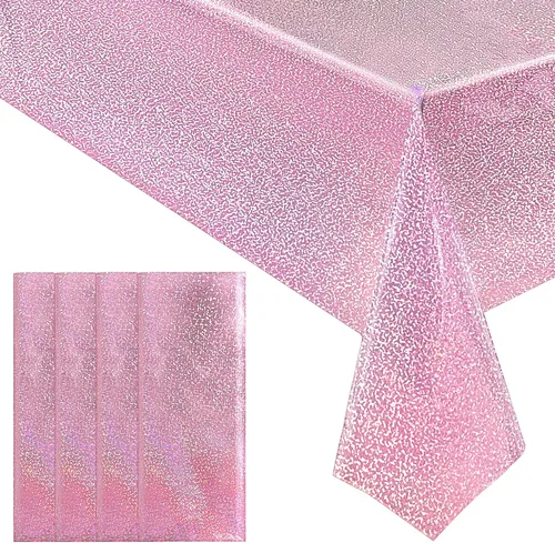 Miniatura 33 de 4 piezas de mantel de fiesta azul real holográfico de 40" x 108" con iridiscencia, mantel de plástico azul marino brillante para graduación, 4