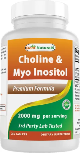Best Naturals Colina inositol (Myo Inositol) 2000 mg por porción 250 comprimidos - Sin OMG, sin gluten, fabricado en los Estados Unidos