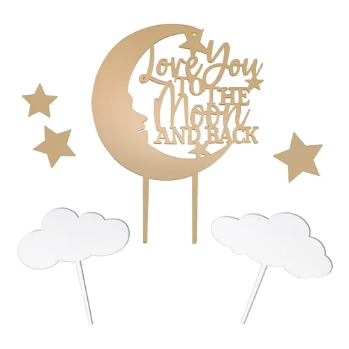Lillian Rose Decoración para tartas y decoración para tartas de baby shower con texto en inglés "Love You to The Moon and Back", color dorado, talla