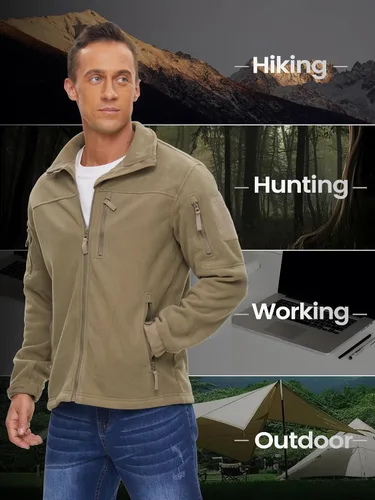 Miniatura 7 de TACVASEN Chaqueta de forro polar para hombre, chaqueta de invierno con cremallera completa, chaqueta táctica ligera, abrigos de senderismo al aire
