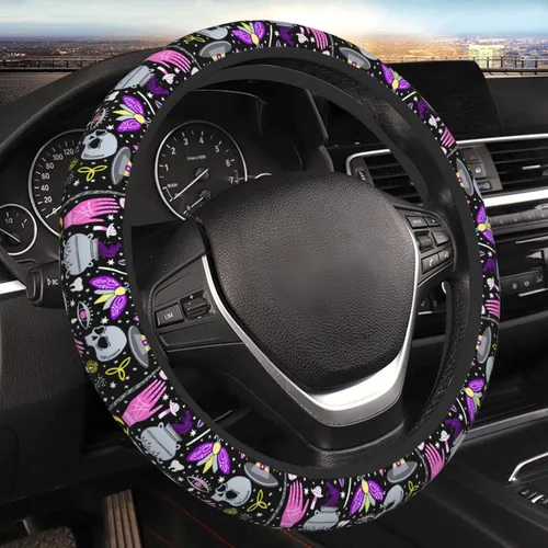 Miniatura 16 de Funda de volante retro con diseño de calavera para mujeres, hombres y niñas, accesorios para automóvil, decoración, antideslizante, de neopreno, 15