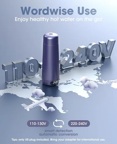 Miniatura 3 de Hervidor de Viaje, Hervidor Eléctrico Portátil de Voltaje Dual 110V-220V-240V Hervidor de Agua Pequeño Inteligente para Té y Café, Acero Inoxidable