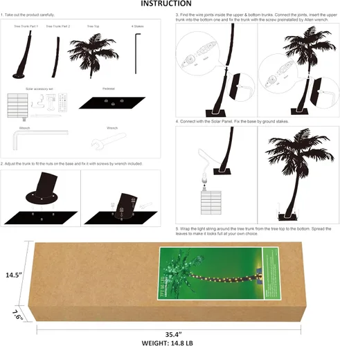 Miniatura 5 de Lightshare Palmera artificial de 7 pies con 96 luces LED, decoración de árbol falso para Tiki Bar, exterior, patio, porche, piscina, Navidad
