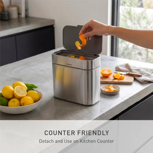 Miniatura 3 de simplehuman Contenedor de compost, contenedor desmontable y de encimera, 4 litros / 1.06 galones, acero inoxidable cepillado