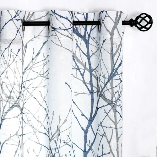 Miniatura 25 de FMFUNCTEX Cortinas de Lino Semitransparentes para Dormitorio, Cortinas Azules y Blancas de 63 Pulgadas de Largo para Sala de Estar, Cortinas de Rama