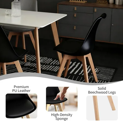 Miniatura 5 de Juego de 4 sillas de comedor, sillas de cocina y comedor de mediados de siglo con patas de madera y cojín, juego de sillas de comedor de cuero