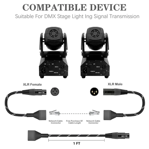 Miniatura 7 de Adaptador XLR a RJ45 de 3 pines, 1 par, cable de extensión XLR macho/hembra a RJ45, cable Ethernet CAT5 a DMX512 para controlador DMX, iluminación
