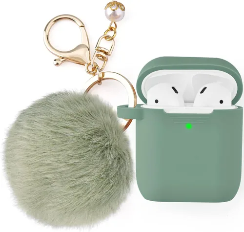 Miniatura 9 de Filoto Compatible con Funda para Airpod 2 y 1, Linda Funda Protectora de Silicona Accesorios Fundas/Llavero/Pompón, Mejor Regalo para Niñas y Negro