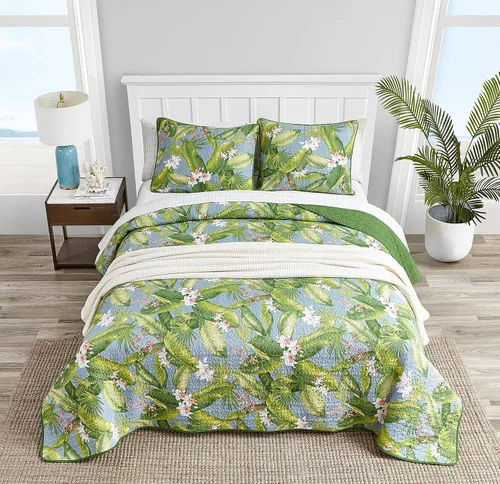 Miniatura 2 de Tommy Bahama Juego de edredón reversible de algodón con fundas a juego, decoración ligera del hogar para todas las estaciones, Queen, verde/azul