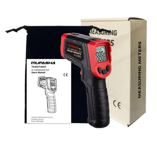 Miniatura 7 de MUFASHA Termómetro infrarrojo pistola de temperatura láser termómetro de alta temperatura con pantalla LCD pirómetro industrial sin contacto 2-Rojo