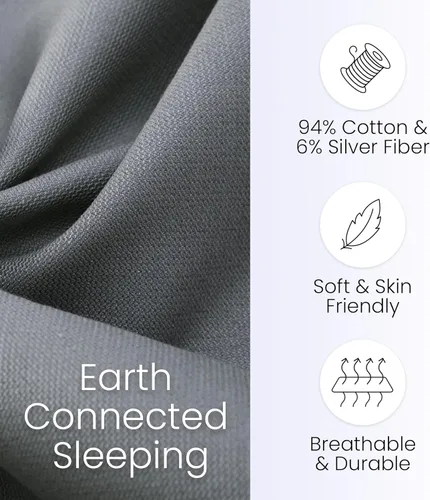 Miniatura 5 de Earth Connected Sábanas Bajeras de Conexión a Tierra - Tamaño Individual, 94% Algodón Orgánico 6% Fibra de Plata Pura, Alivio del Dolor. Gris