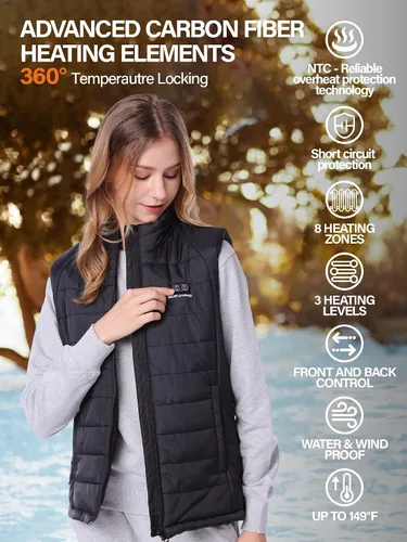 Miniatura 4 de SNOW LEOPARD Chaleco térmico para mujer con batería, ligero, calentamiento de invierno, lavable, ajuste delgado para esquí, caza