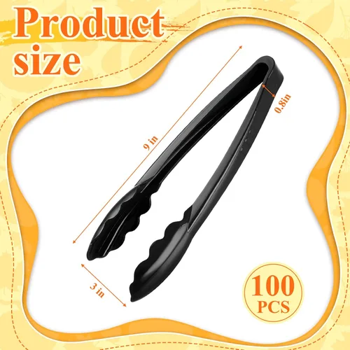 Miniatura 2 de Tessco for you 100 pinzas de plástico para servir a granel, pinzas desechables de plástico de 9 pulgadas, pinzas de ensalada resistentes para Negro