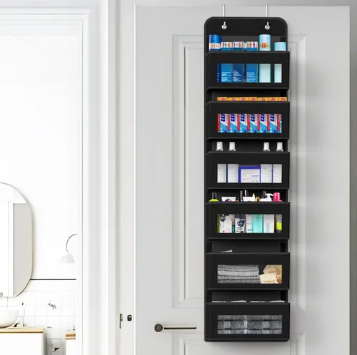 Miniatura 5 de Simple Houseware - Organizador con 6 bolsillos con ventana transparente para colgar sobre la puerta del armario, para recámara, baño, despensa, Negro