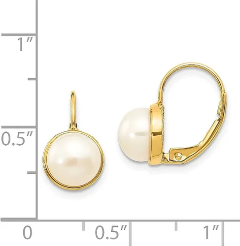 Miniatura 4 de Aretes de oro amarillo de 14 quilates de 0.276in con botón blanco cultivado en agua dulce con palanca trasera, joyería fina para mujer, regalos