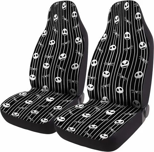 Miniatura 49 de GENANY Horror Nightmare Skellington - 2 fundas de asiento delantero para automóvil, camión, SUV, regalos de Navidad, funda de asiento de cubo