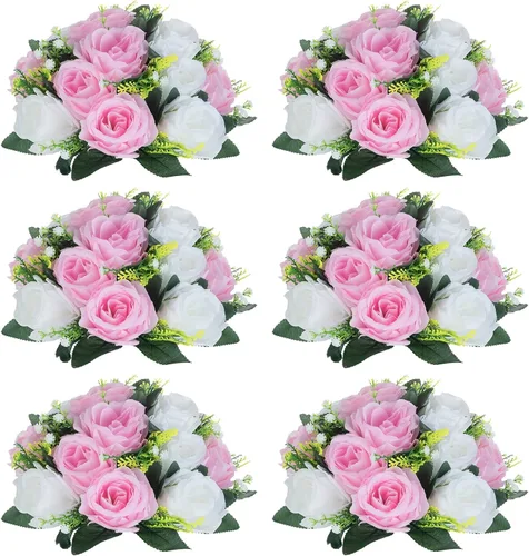 Miniatura 53 de NUPTIO Centros de mesa de flores blancas para mesas: 6 piezas de arreglo de bolas de flores artificiales para fiesta de boda, rosa floral falsa