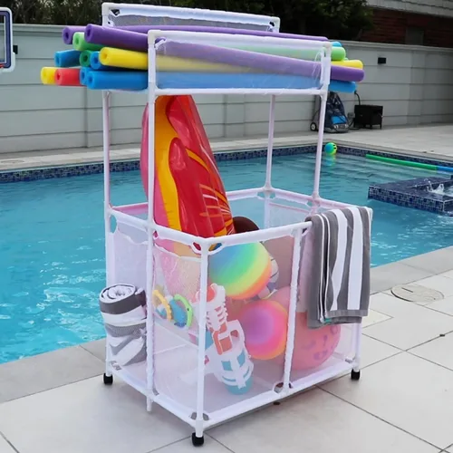 Miniatura 4 de Organizador y soporte de equipos de almacenamiento para piscina - Churros de piscina, juguetes, pelotas y flotadores, contenedor de malla rodante