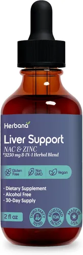 Miniatura 7 de Líquido de apoyo hepático con NAC y zinc, mezcla de hierbas de alta potencia, cardo mariano, diente de león, cúrcuma, gotas de bienestar diario, sin