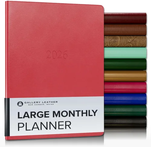 Miniatura 78 de Gallery Leather Agenda Mensual Grande 2025-2026, Elegantemente Encuadernada Planificador de Calendario y Cuaderno con Elegantes Bordes Dorados, 18