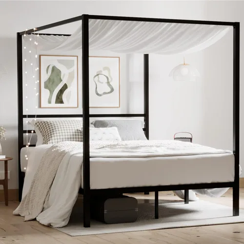 Miniatura 10 de ikalido Marco de Cama con Dosel de Metal Tamaño Completo, Marco de Cama de Plataforma Moderno de Cuatro Postes, Base de Colchón con Soporte de Blanco