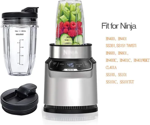 Miniatura 2 de Vasos de repuesto de 18 onzas compatibles con licuadora Ninja Nutri BN401, SS101, BN400, BN800, BN801, SS351, SS151 TWISTi DUO, con tapas mejoradas