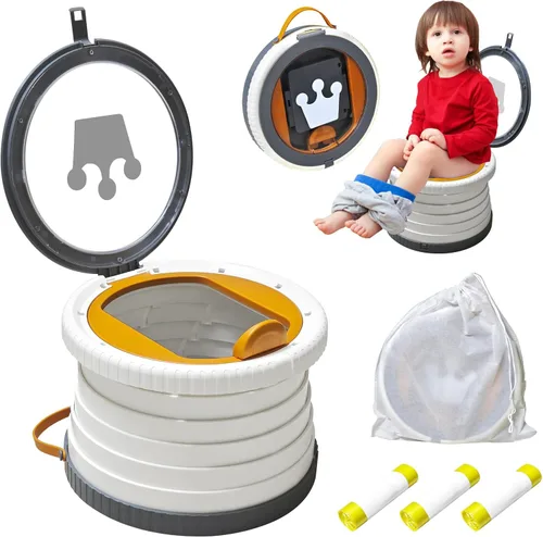 Miniatura 9 de Orinal portátil para viajes de niños pequeños, silla de entrenamiento para ir al baño con bolsa de viaje, inodoro de entrenamiento para ir al aire