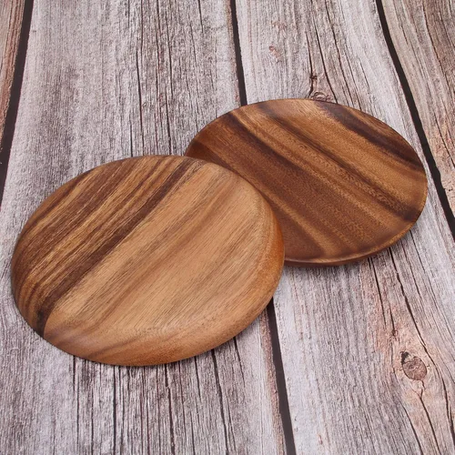 Miniatura 4 de Ayiaren 2 unidades de platos decorativos de madera de acacia para ensalada, tableros redondos de charcutería, aperitivo, postre, tabla de servir