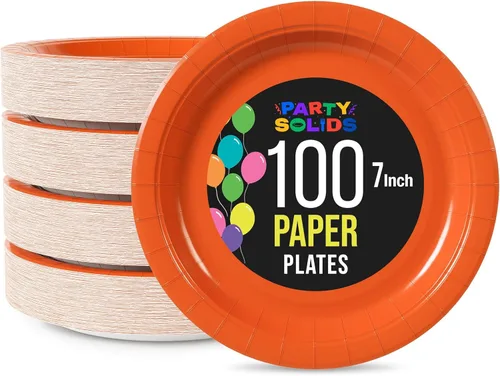 Miniatura 48 de Exquisite Party Solids - Platos desechables de papel amarillo de 7 pulgadas, para fiestas, 100 unidades, resistentes, 350 GSM, suministros